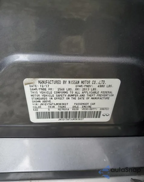 2018 Infiniti Q50 Luxe z USA, uszkodzony, nr VIN JN1EV7AP3JM363627